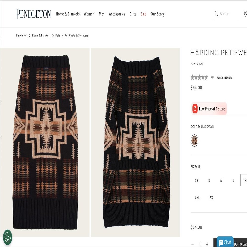 Pendleton Harding Pet Sweater Size Large
